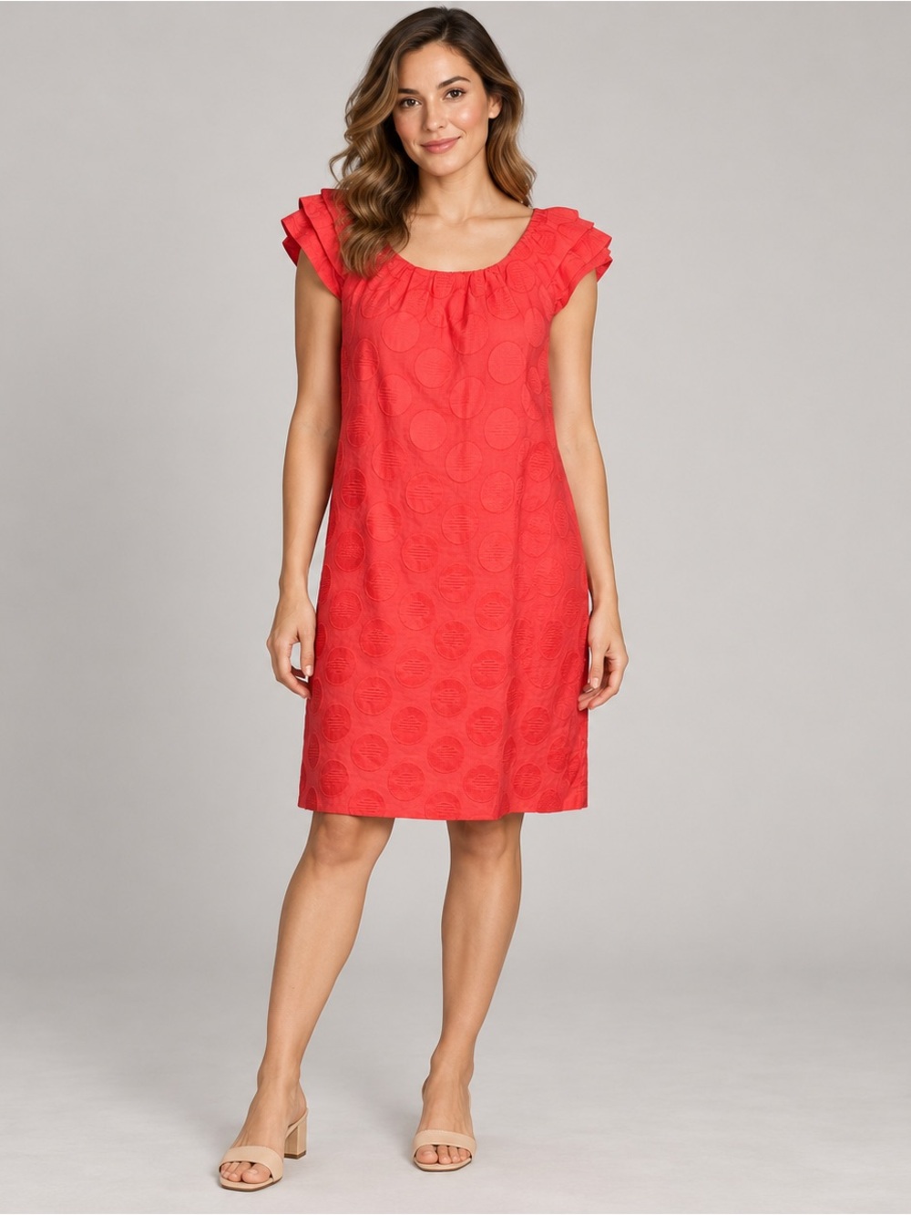 Vintage inspired mod circle shift dress ruffle cap flutter sleeve tunic